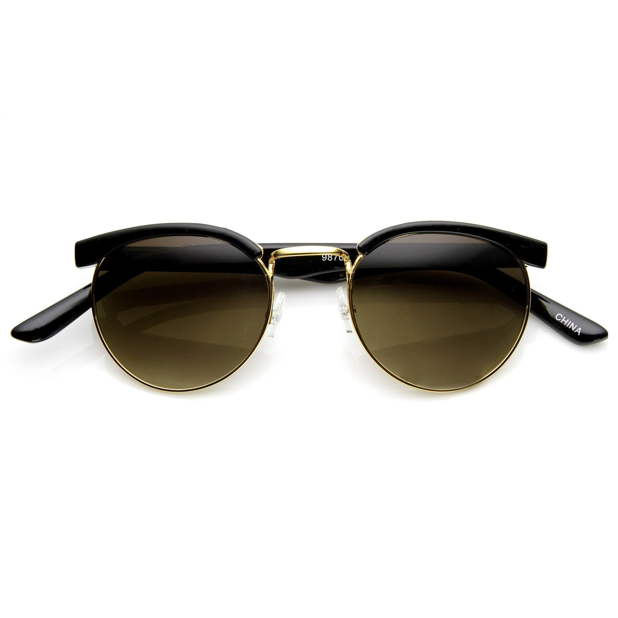 Dapper Vintage Fashion Round Half Frame Sunglasses - zeroUV