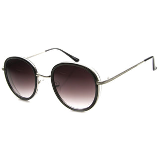Gafas de sol redondas de ojo de gato de moda retro para mujer 9786 - Lavanda plateada negra brillante