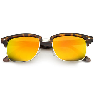 Gafas de sol retro con lentes de espejo y borde con cuernos de medio marco 9741 - Tortuga Oro Fuego