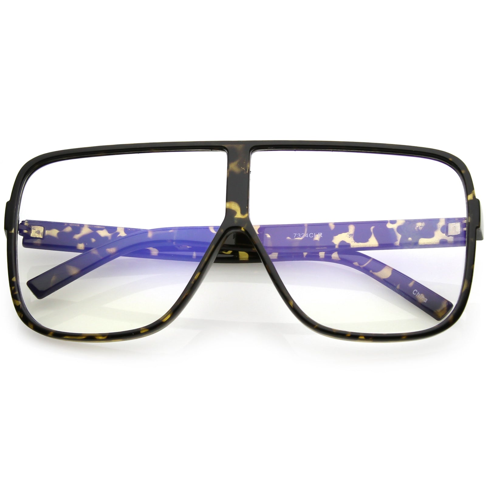 Oversize Retro Flat Top Square Shield Clear Lens Glasses C489