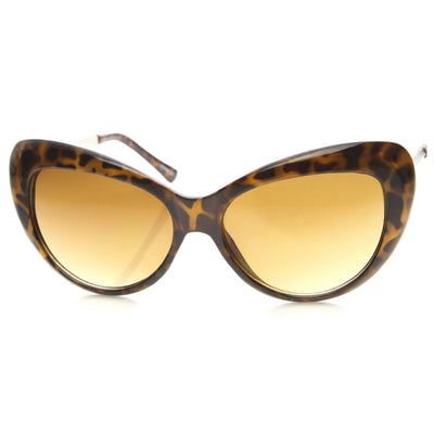 Women's Retro Round Cat Eye Sunglasses With Metal Temples 9796