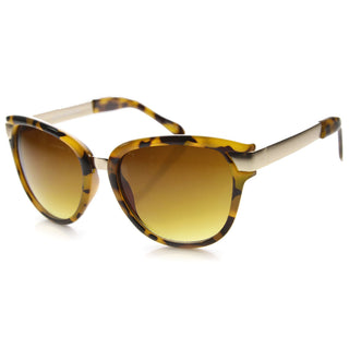 Women's Oversize Cat Eye Sunglasses With Metal Temples 9822 - Yellow Tortoise Amber