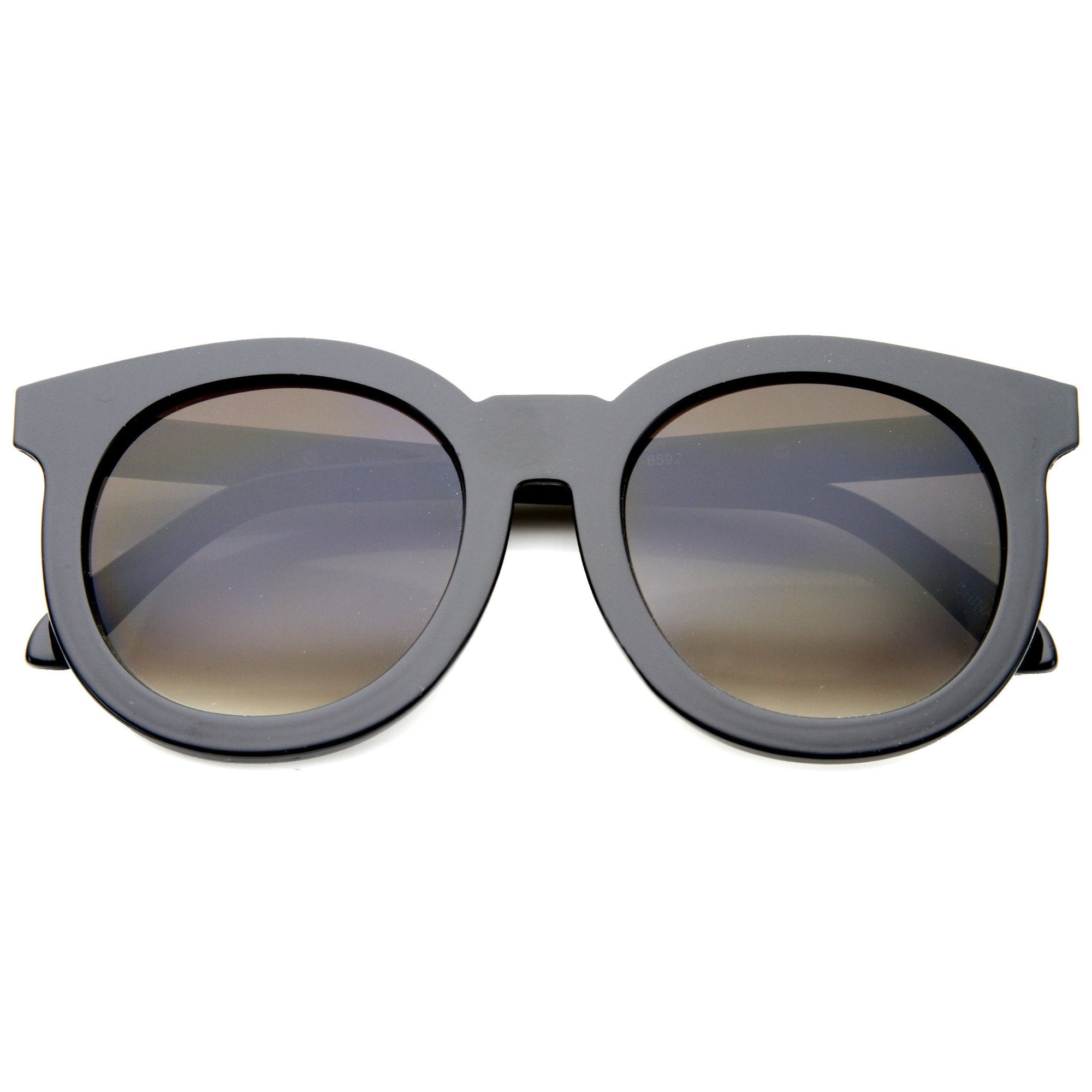 Women's Oversize Round Horned Rim Flat Front Sunglasses - zeroUV