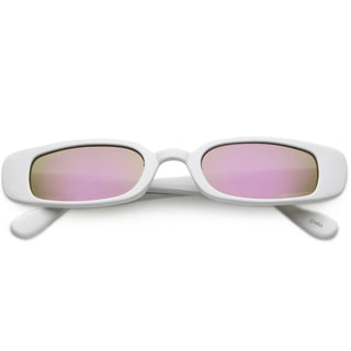 Gafas de sol retro con lentes espejadas rectangulares delgadas de los años 90 C548 - Espejo blanco magenta