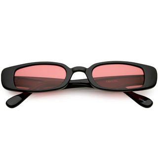 Gafas de sol unisex estilo años 90, estilo retro, rectangulares, finas, con lentes en tono de color, C549 - negro rojo