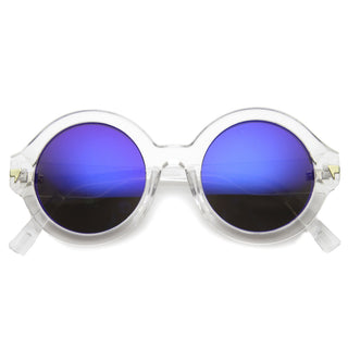 Gafas de sol con lentes de espejo y montura de cristal redondas y atrevidas para mujer 9853 - Hielo claro