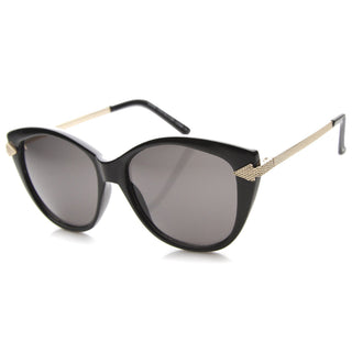 Women's Designer Cat Eye Metal Temple Sunglasses 9987 - Black Gold Smoke