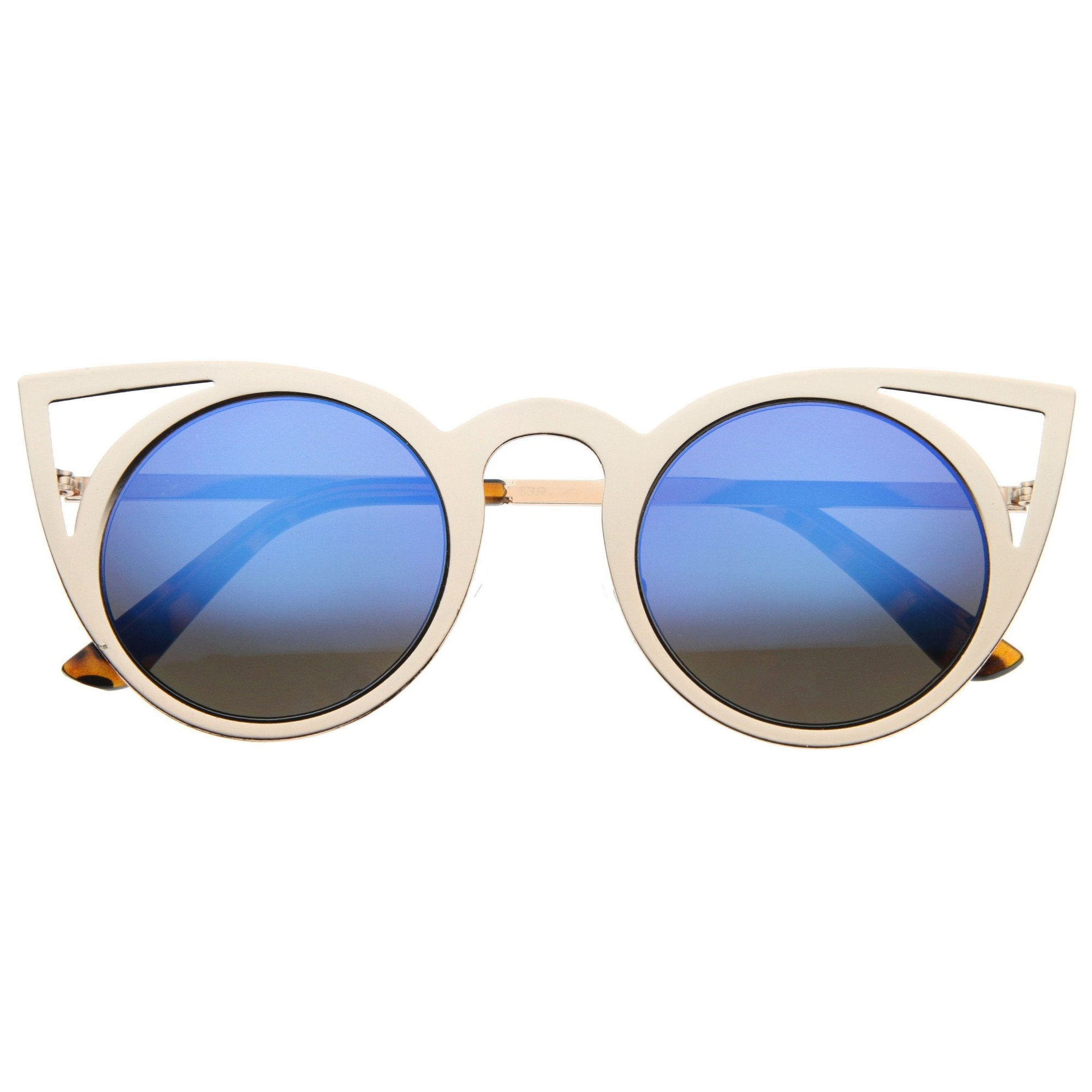 Women's Laser Cut Round Metal Mirror Lens Sunglasses A102