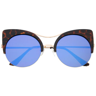 Gafas de sol con lentes planas de gran tamaño y lentes de espejo redondos tipo ojo de gato A175 - Tortuga Oro Hielo