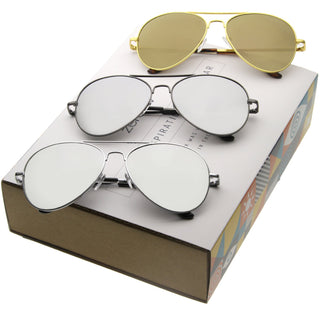 Gafas de sol de aviador con lentes espejadas de metal retro clásicas A607 [Caja promocional] - Caja promocional mixta
