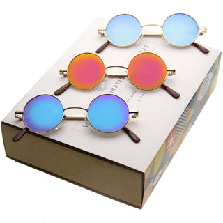 Gafas de sol con lentes espejadas, pequeñas, redondas, retro, inspiradas en Lennon, A970 [Caja promocional] - Caja promocional mixta