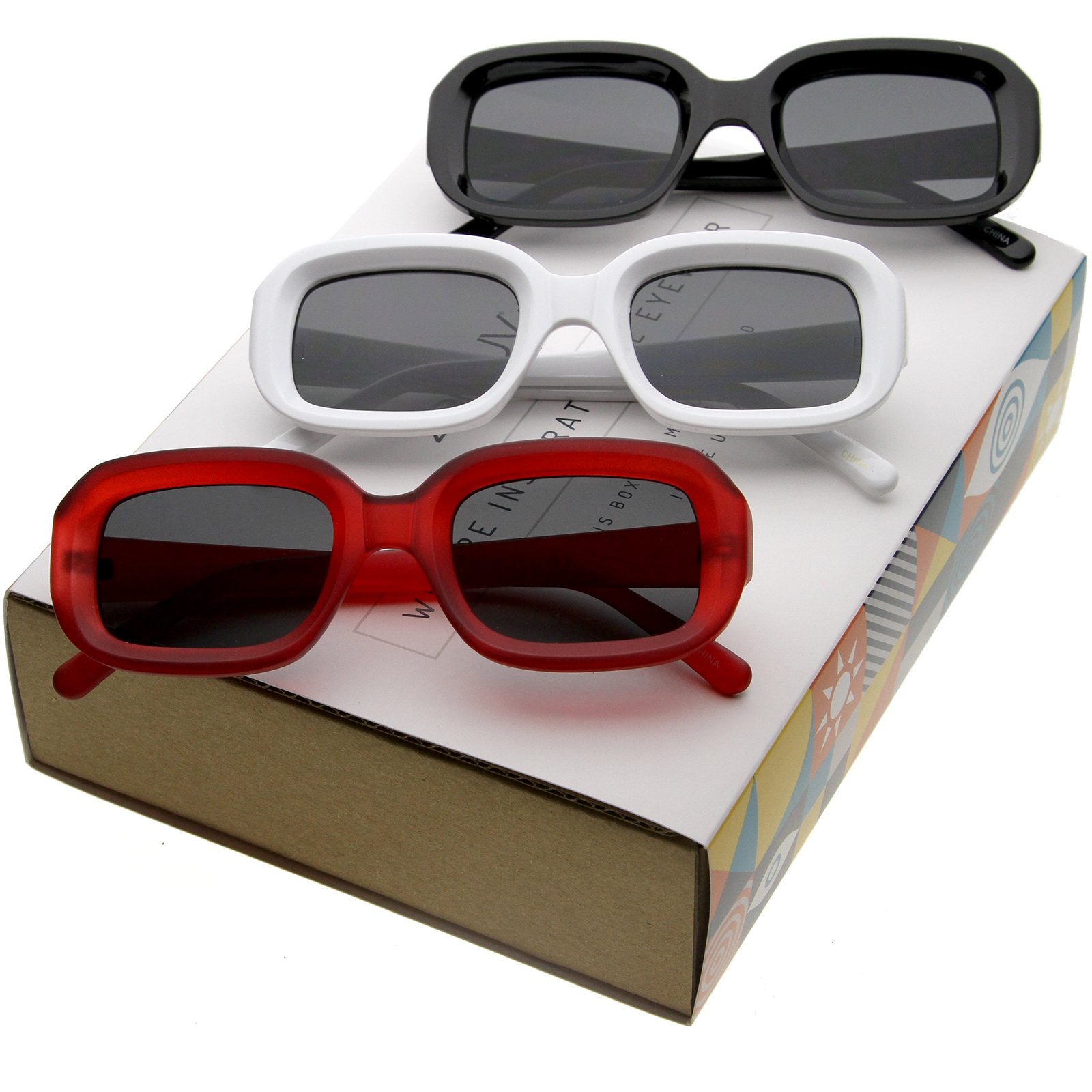 Retro Mid Century Modern Thick Square Frame Sunglasses C673 [Promo Box]