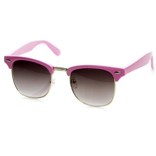 Retro Pastel Half Frame Horned Rim Sunglasses 9264 - Pink