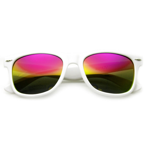 Retro Horned Rime Sunglasses With Flash Mirror Lenses - zeroUV