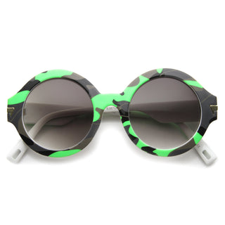 Gafas de sol de camuflaje con montura gruesa y redonda retro 9911 - Lavanda Camuflaje Verde Neón