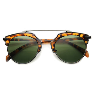 Gafas de sol con borde de cuernos y adornos metálicos de alta moda - Carey Verde Bronce