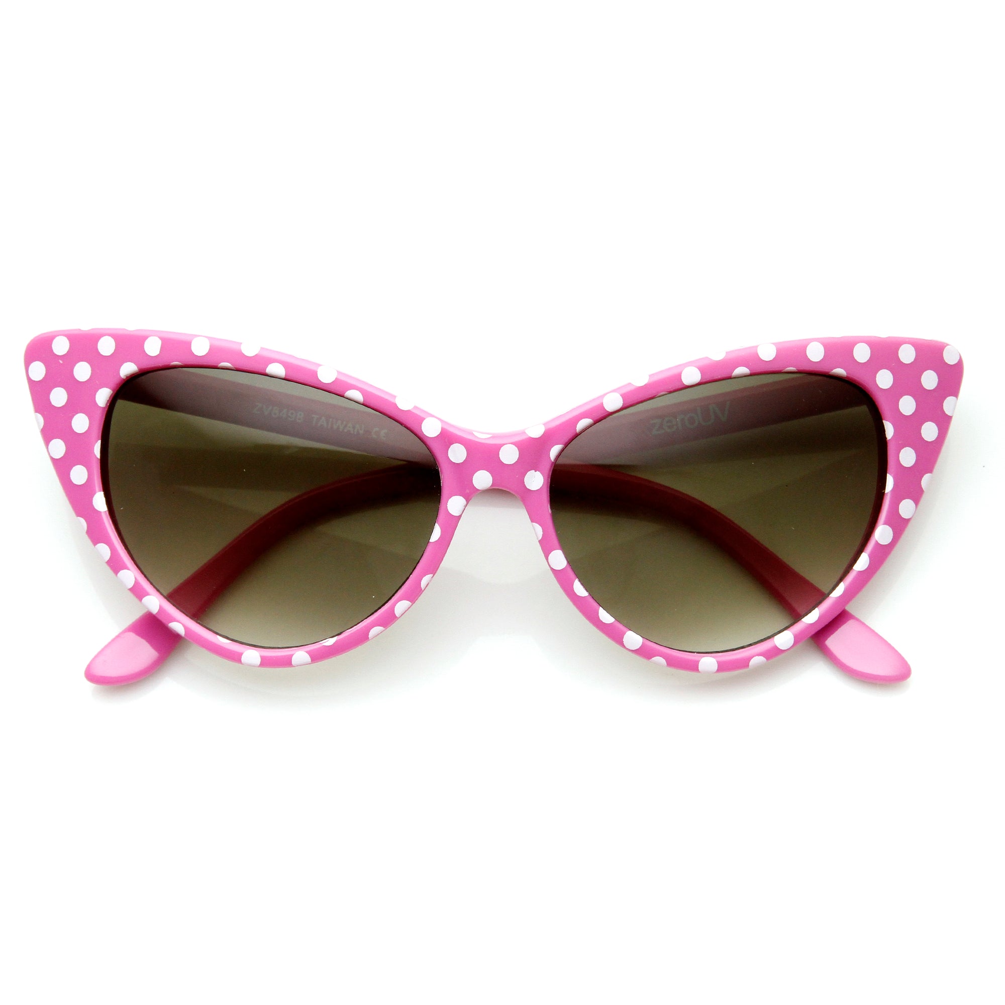 Retro 1950's Polka Dot Cat Eye Fashion Sunglasses, Pink White Dots | zeroUV