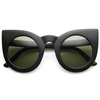 Gafas de sol estilo ojo de gato en punta, circulares, redondas y extragrandes de diseñador - Negro mate