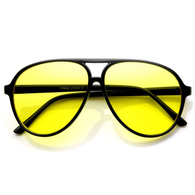Retro 1980's Fashion Plastic Aviator Yellow Driving Lens Sunglasses