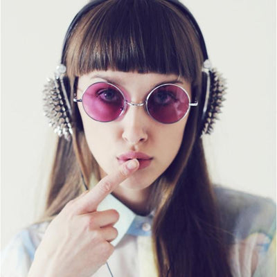 Retro Hippie Metal Lennon Round Color Lens Sunglasses