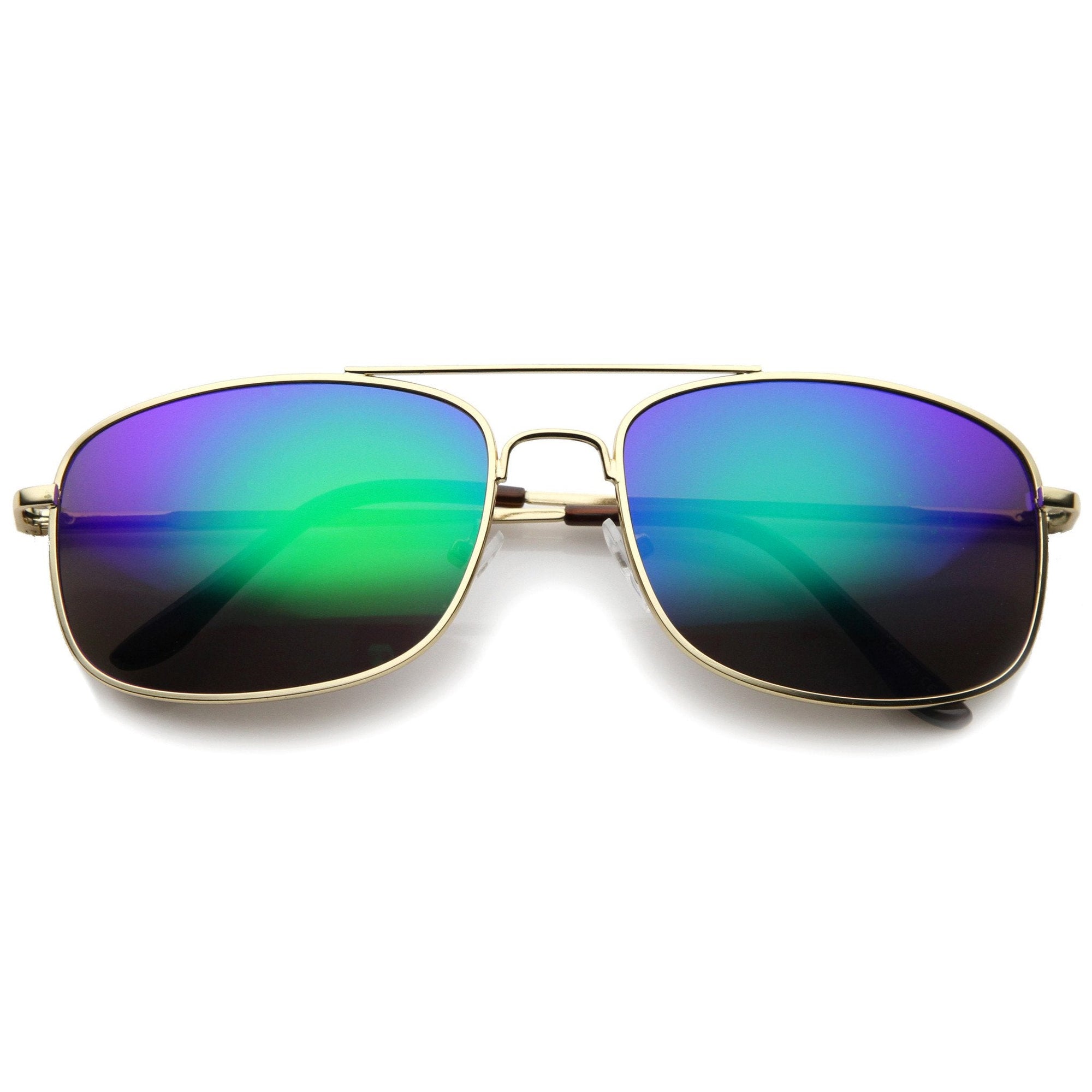 Men's Sports Square Gold Metal Mirrored Lens Aviator Sunglasses A026