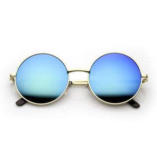 Retro Hippie Round Flash Mirror Lens Metal Sunglasses - Gold Ice