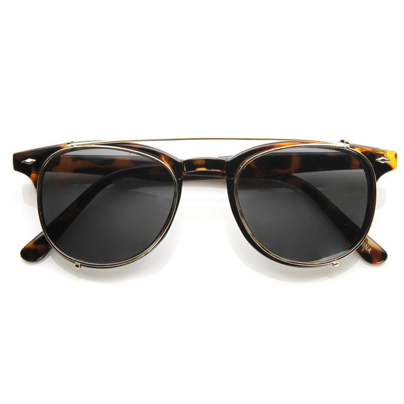 Dapper Vintage Indie Clear Lens Clip On Horned Rim Sunglasses 9169
