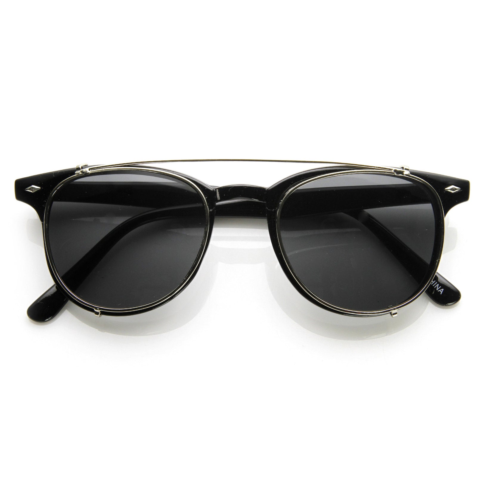 Dapper Vintage Indie Clear Lens Clip On Horned Rim Sunglasses 9169