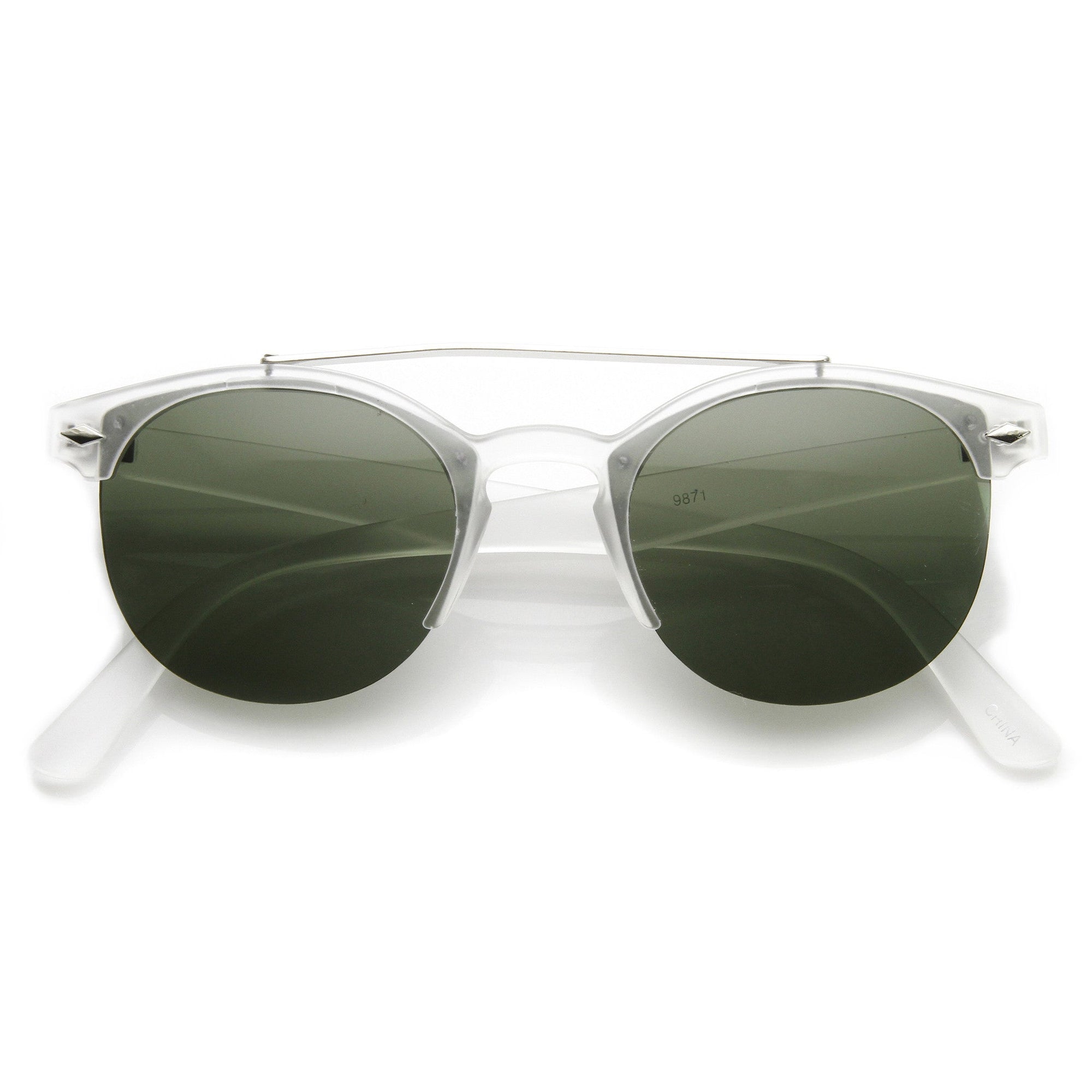 Indie Dapper Vintage Round Half Frame With Crossbar Fashion Sunglasses 9172