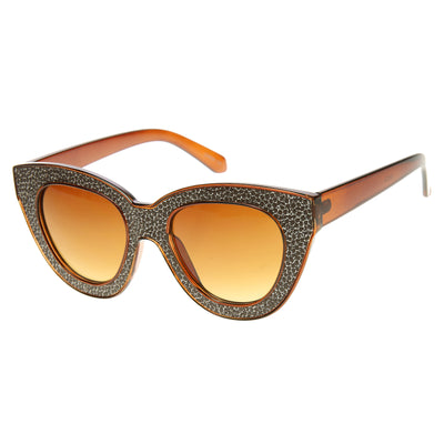 Womens Trendy Texture Block Cut Oversize Cat Eye Sunglasses 9284