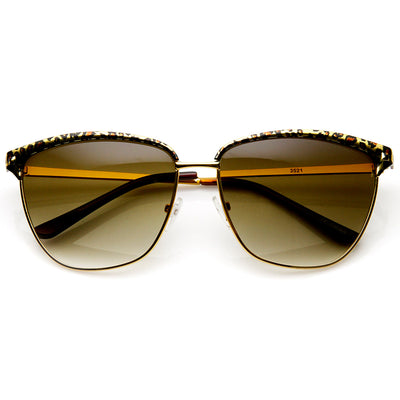 Women's Half Frame Trendy Metal Animal Print Sunglasses 9291
