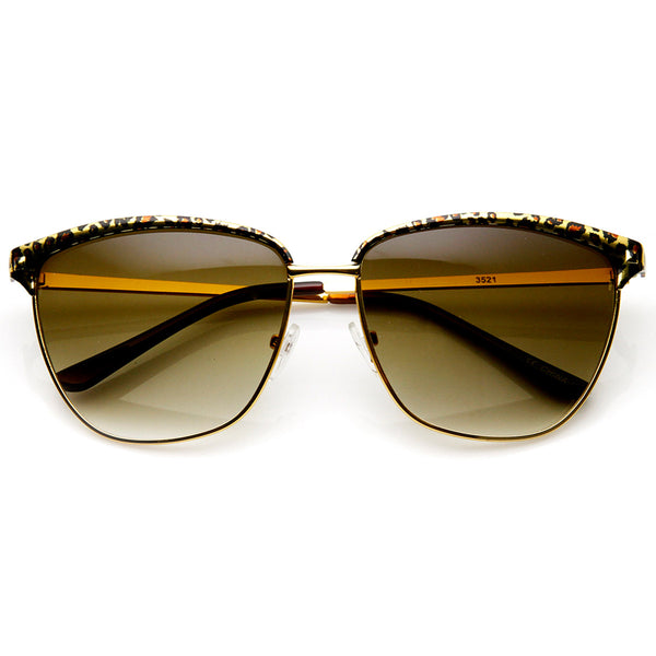Womens Half Frame Trendy Metal Animal Print Sunglasses zeroUV