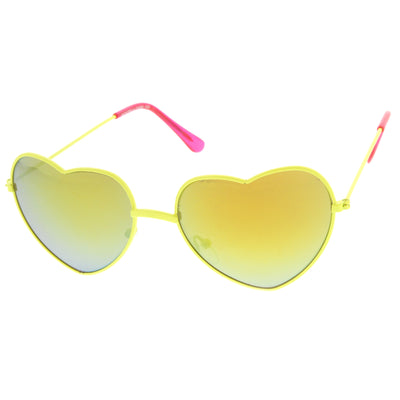 Women's Color Heart Shaped Metal Mirror Lens Sunglasses 9563