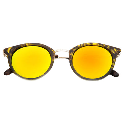 Retro European Round Horned Rim Mirror Lens Sunglasses 9650
