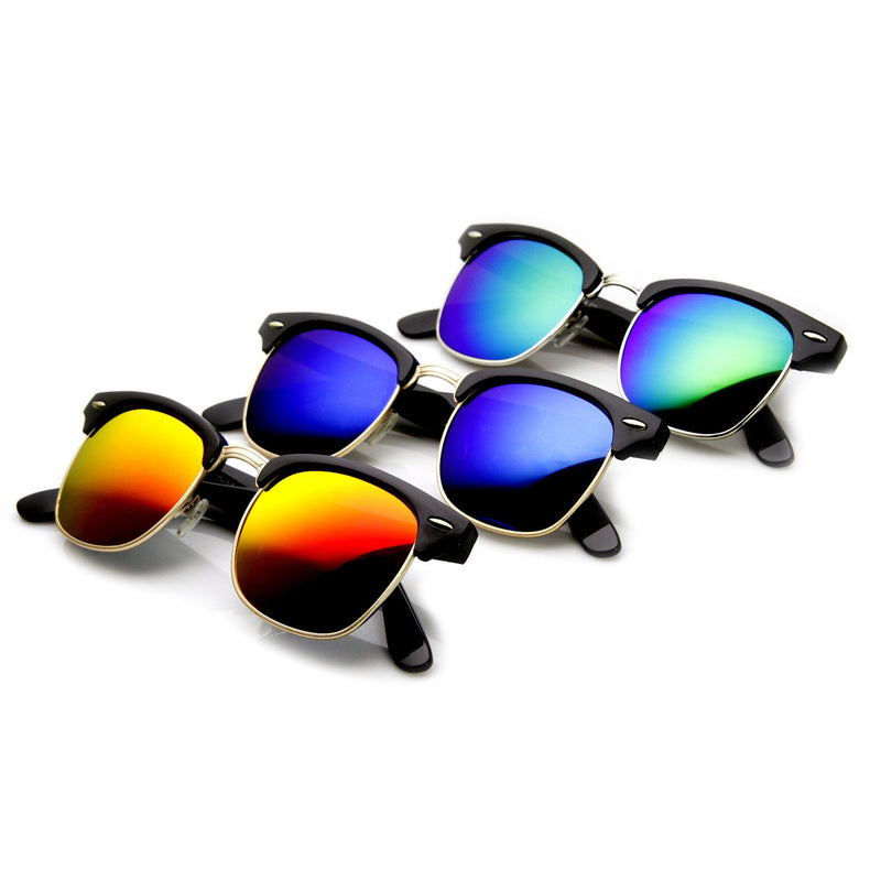 Retro Horned Rim Half Frame Flash Mirror Lens Sunglasses 9309 [3Pack]