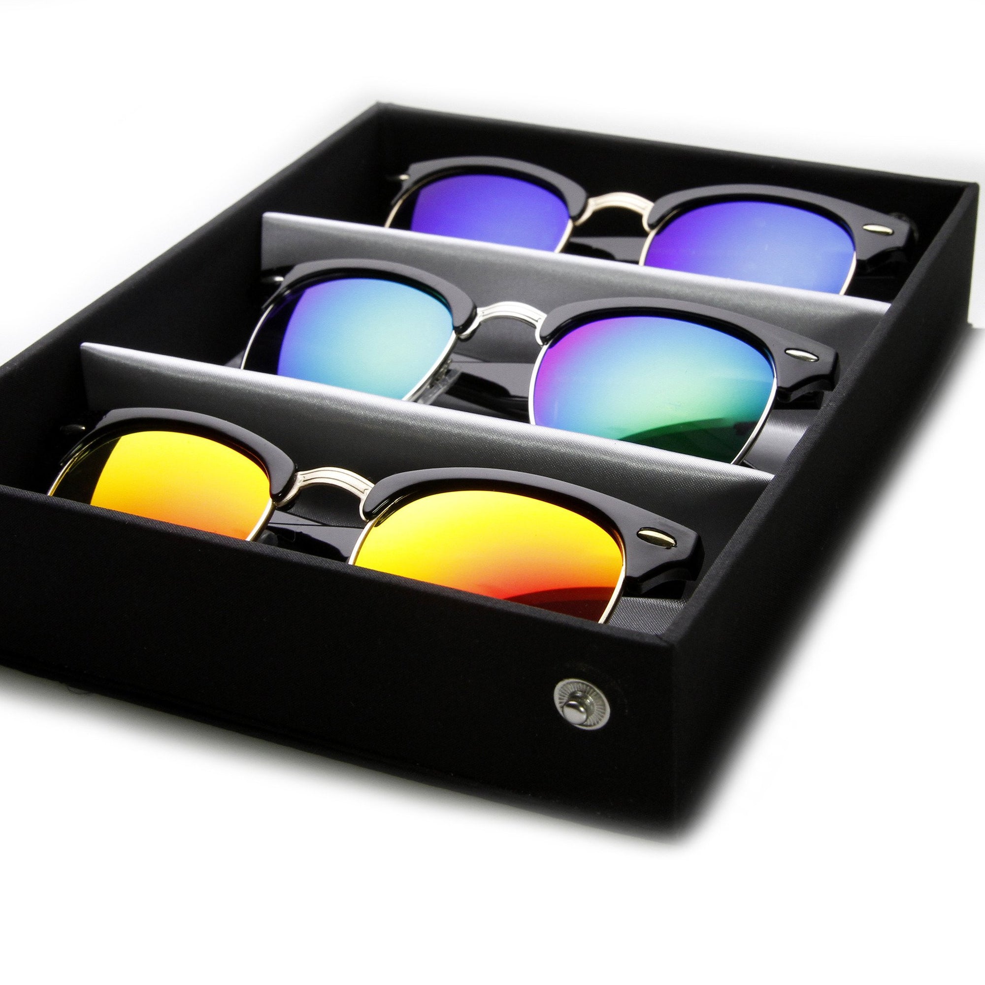 Retro Horned Rim Half Frame Mirror Lens Sunglasses + Travel Case 9309