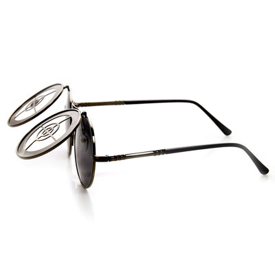 Unique Full Metal Flip Up Bulls Eye Crosshair Target Steampunk Sunglasses 9346