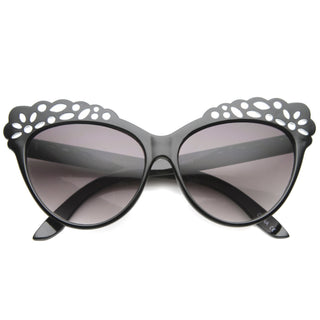 Gafas de sol de festival con diseño de encaje y ojo de gato para mujer 9969 - lavanda negra