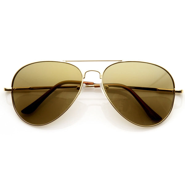 Large Metal Aviator Sunglasses With Spring Temples - zeroUV