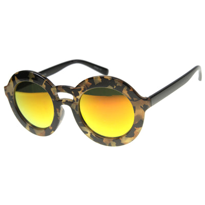 Women's Round Double Bridge Mirror Lens Sunglasses 9851