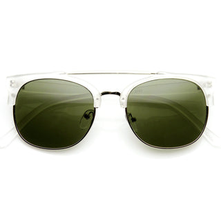 Designer Fashion Double Bridge Half Frame Round Sunglasses 8993 - Frost Green