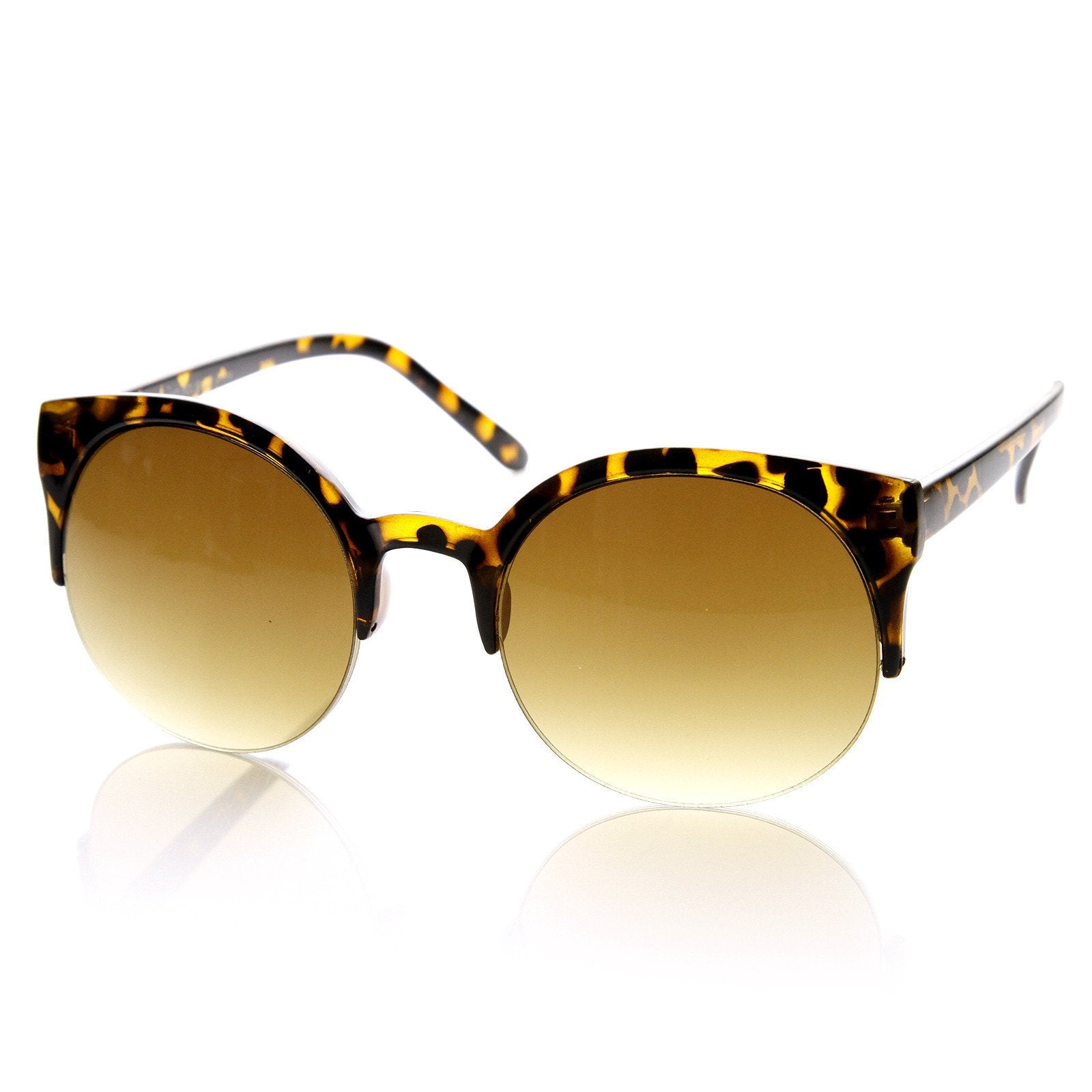 Retro Round Circle Cat Eye Semi Rimless Sunglasses - zeroUV