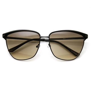 Women's Half Frame Trendy Metal Animal Print Sunglasses 9291 - Shiny Black Smoke