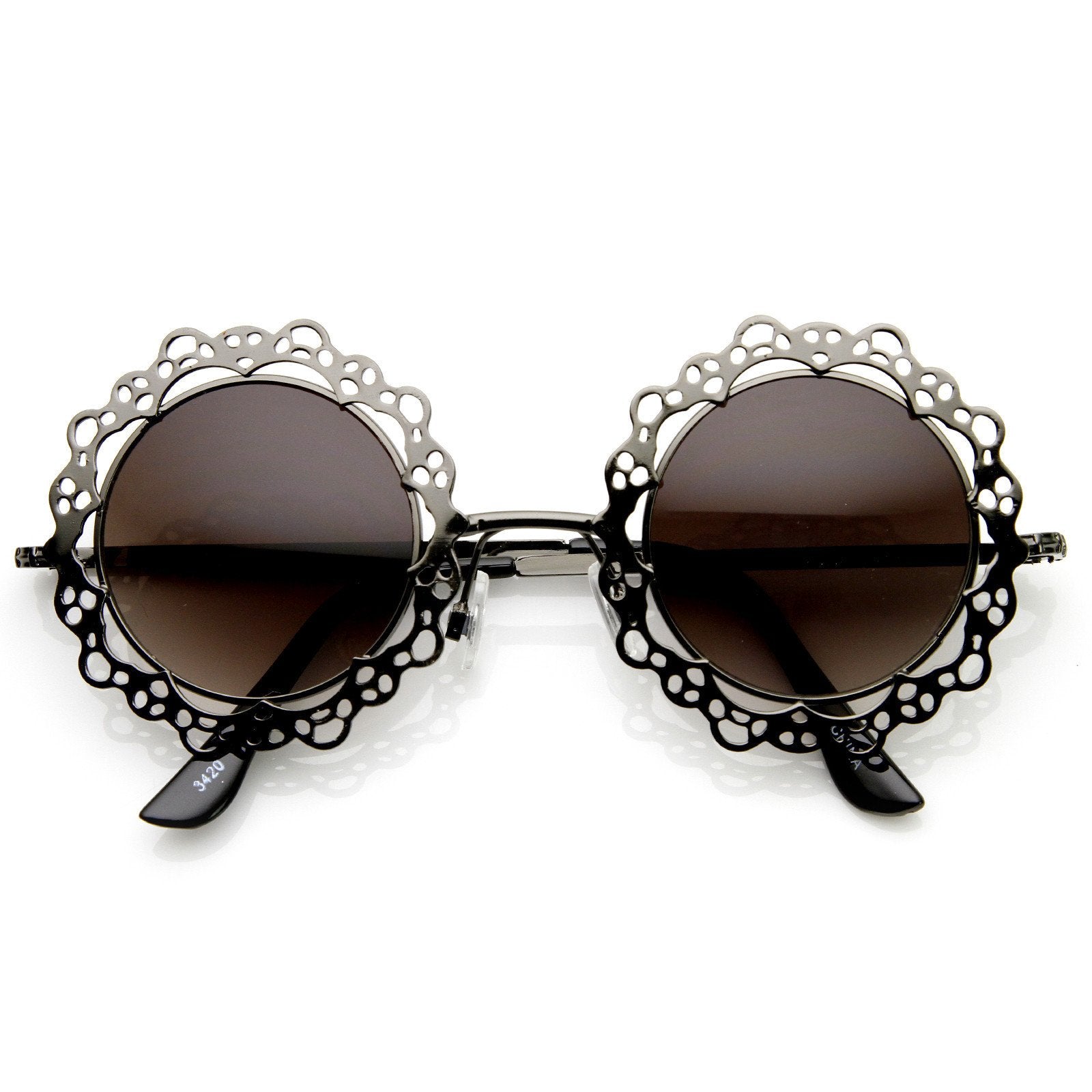 Womens Fashion Metal Lace Cut Round Fashion Sunglasses - zeroUV