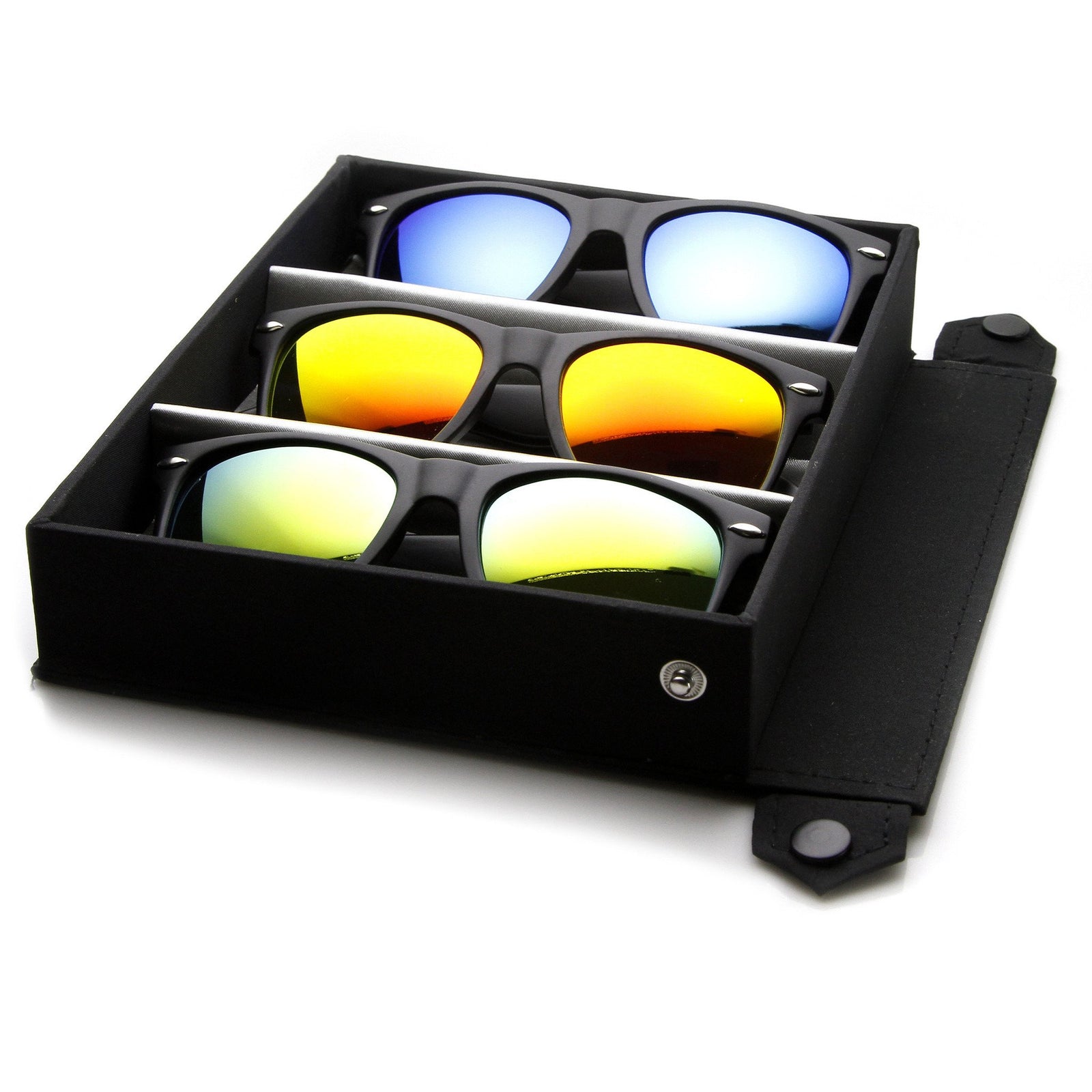 Flat Black Mirror Lens Horned Rim Frame + Travel Case 8025