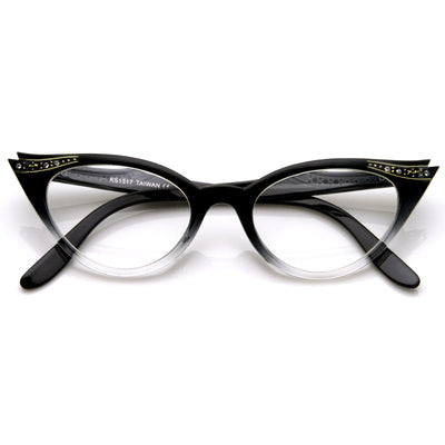 Vintage 1950's Womens Cat Eye Clear Lens Glasses 8783