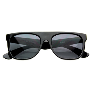 Hipster Super Flat Top Retro Horned Rim Sunglasses 8066 - Shiny Black