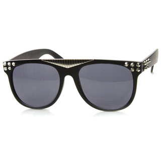 Trendy Fashion Retro Flat Top Spiked Horned Rim Sunglasses 8968 - Black Silver