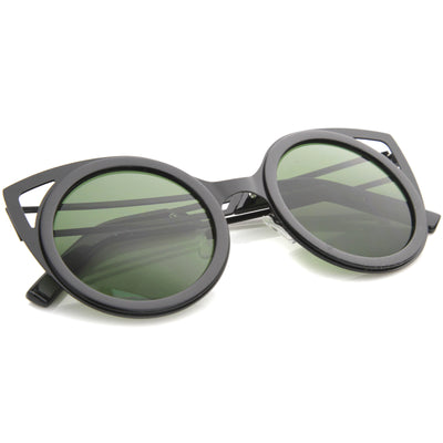 Chic Two-Toned Metal Cutout Round Cat Eye Sunglasses A104