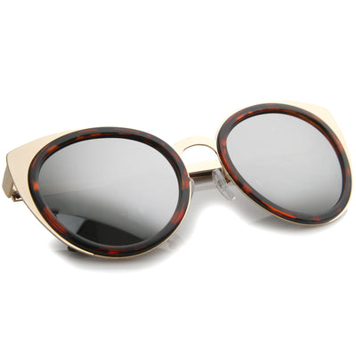 Reinforced Two-Toned Mirrored Lens Cat Eye Sunglasses A106